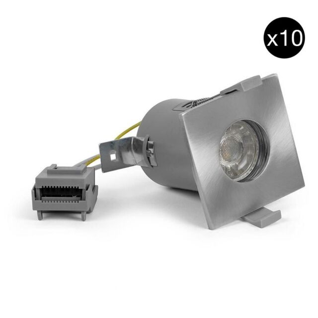 SE Home 10 PACK - Brushed Chrome GU10 Square Fire Rated Downlight - IP65 in Silver - image 1