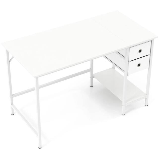 VOGREX Modern Desk with 2 Foldable Fabric Drawers in White - image 1