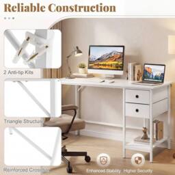 VOGREX Modern Desk with 2 Foldable Fabric Drawers in White - thumbnail 6