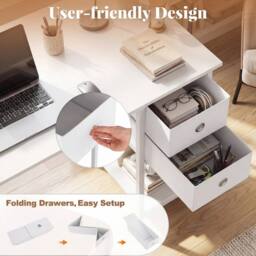 VOGREX Modern Desk with 2 Foldable Fabric Drawers in White - thumbnail 4
