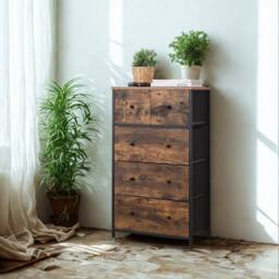 Pirlo Plush Industrial Rustic Brown Chest With 5 Fabric Drawers - thumbnail 2