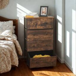 Pirlo Plush Industrial Rustic Brown Chest With 5 Fabric Drawers - thumbnail 4