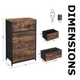 Pirlo Plush Industrial Rustic Brown Chest With 5 Fabric Drawers - thumbnail 9