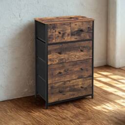 Pirlo Plush Industrial Rustic Brown Chest With 5 Fabric Drawers - thumbnail 5