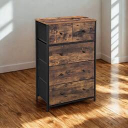 Pirlo Plush Industrial Rustic Brown Chest With 5 Fabric Drawers - thumbnail 3