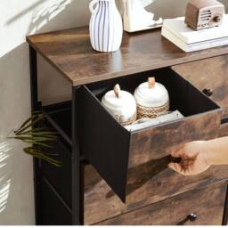 Pirlo Plush Industrial Rustic Brown Chest With 5 Fabric Drawers - thumbnail 6