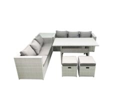 Fimous Rattan Garden Furniture Set 8 Seater Outdoor Sofa Set with Dining Table Side Table 2 Small Footstools Light Grey Mixed - thumbnail 1