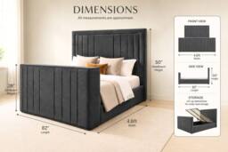 Stratus Interiors Modern Lined TV Lift Bed with Ottoman Storage System in Grey - Size: Super King - thumbnail 3