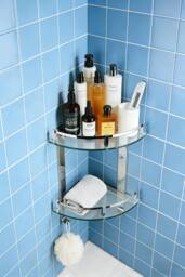 ExtraStar Modern Tempered Glass Corner Shelf in Silver - thumbnail 2