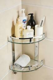 ExtraStar Modern Tempered Glass Corner Shelf in Silver - thumbnail 1