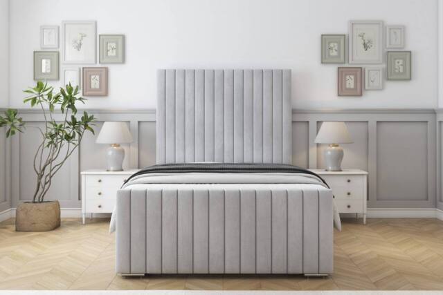 "Sloomy Madison Naples Frame-Mattress - 50"" Upholstered Headboard in Silver - Size: Small Single" - image 1