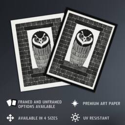 "Artery8 Ringuil Owl Bird on a Window De Mesquita Wall Art Poster Print in White - Size: W12"" x H16""" - thumbnail 2