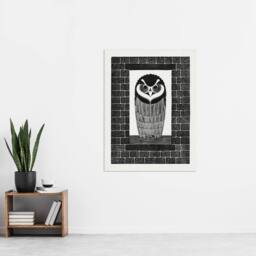 "Artery8 Ringuil Owl Bird on a Window De Mesquita Wall Art Poster Print in White - Size: W12"" x H16""" - thumbnail 4