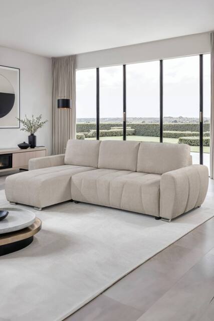 More4Homes Vienna 3 Seater Fabric Pull Out Sofa Bed in Beige - image 1