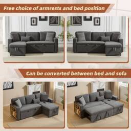 BTM Dark Grey L-Shaped Corner Sofa Bed with Storage Shelf - Size: A - thumbnail 2