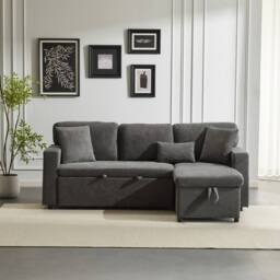 BTM Dark Grey L-Shaped Corner Sofa Bed with Storage Shelf - Size: A - thumbnail 9