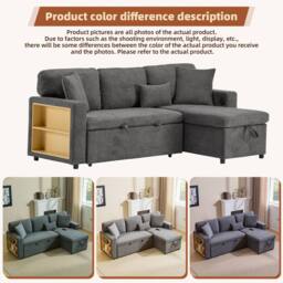 BTM Dark Grey L-Shaped Corner Sofa Bed with Storage Shelf - Size: A - thumbnail 7