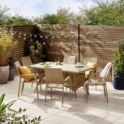 FurnitureboxUK Antigua 6 Seater Rattan Outdoor Garden Dining Set, PE Rattan, 6 Seat Garden Table & Chair Set, Weather Resistant in Beige