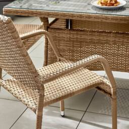 FurnitureboxUK Antigua 6 Seater Rattan Outdoor Garden Dining Set, PE Rattan, 6 Seat Garden Table & Chair Set, Weather Resistant in Beige - thumbnail 3