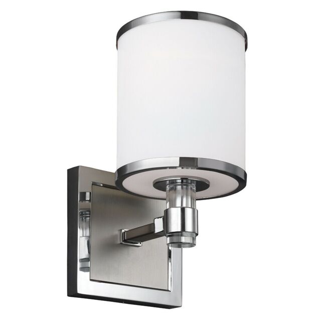 Loops Wall Light Metal Bands Cylindrical Etched Glass Shade Nickel/Chrome LED E27 60W in Metallics