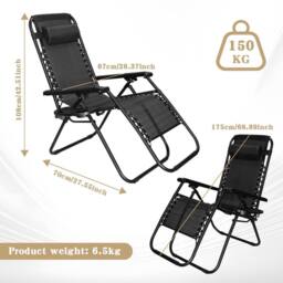 Alivio Set of 2 Heavy Duty Zero Gravity Chairs Sunloungers, Garden Outdoor Patio Sun Loungers Folding Reclining Chairs w/ Mobile Cup Holder & - thumbnail 6