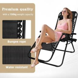 Alivio Set of 2 Heavy Duty Zero Gravity Chairs Sunloungers, Garden Outdoor Patio Sun Loungers Folding Reclining Chairs w/ Mobile Cup Holder & - thumbnail 2