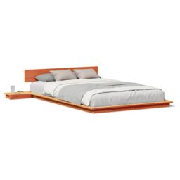 Berkfield Home Floor Bed Frame with Bedside Tables Wax Brown 140x190cm Solid Wood - Size: 140x190 cm - thumbnail 4