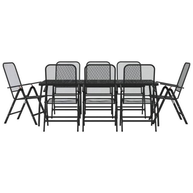 Berkfield Home 9 Piece Garden Dining Set Anthracite Metal Mesh in Black - image 1
