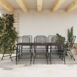 Berkfield Home 9 Piece Garden Dining Set Anthracite Metal Mesh in Black - thumbnail 2