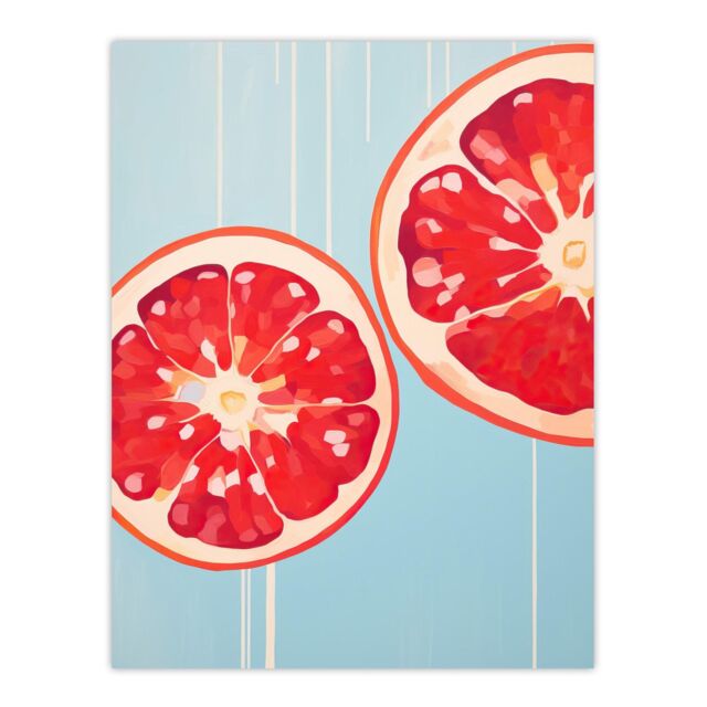 "Wee Blue Coo Wall Art Print Juicy Red Pomegranate Oil Painting Bright Baby Blue Kitchen Poster - Size: W24"" x H32""" - image 1