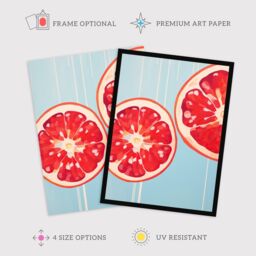 "Wee Blue Coo Wall Art Print Juicy Red Pomegranate Oil Painting Bright Baby Blue Kitchen Poster - Size: W24"" x H32""" - thumbnail 2