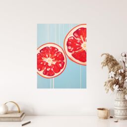 "Wee Blue Coo Wall Art Print Juicy Red Pomegranate Oil Painting Bright Baby Blue Kitchen Poster - Size: W24"" x H32""" - thumbnail 4