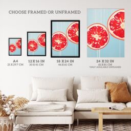 "Wee Blue Coo Wall Art Print Juicy Red Pomegranate Oil Painting Bright Baby Blue Kitchen Poster - Size: W24"" x H32""" - thumbnail 3