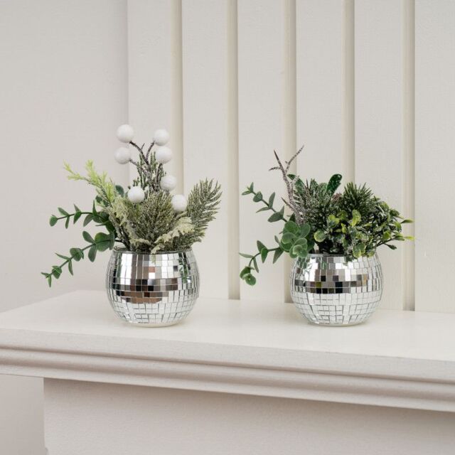 Scottish Everlastings Ltd Set of 2 Christmas Mirrorball Plants in Silver - image 1