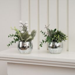Scottish Everlastings Ltd Set of 2 Christmas Mirrorball Plants in Silver - thumbnail 1
