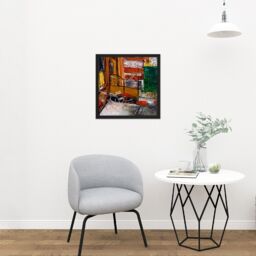 "Artery8 Wall Art Print Saeki Yuzo Cafe Terrace With Posters Square Framed Picture 16X16 Inch in Black - Size: W16"" x H16""" - thumbnail 2