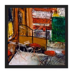 "Artery8 Wall Art Print Saeki Yuzo Cafe Terrace With Posters Square Framed Picture 16X16 Inch in Black - Size: W16"" x H16""" - thumbnail 1