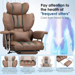 Gartistgo Ergonomic High Back Leather Office Chair with Footrest & Recline in Brown - thumbnail 5