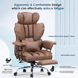 Gartistgo Ergonomic High Back Leather Office Chair with Footrest & Recline in Brown - thumbnail 7