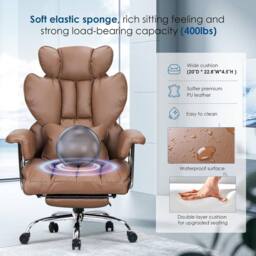 Gartistgo Ergonomic High Back Leather Office Chair with Footrest & Recline in Brown - thumbnail 3