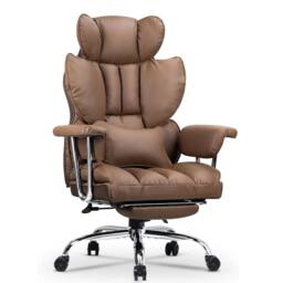 Gartistgo Ergonomic High Back Leather Office Chair with Footrest & Recline in Brown