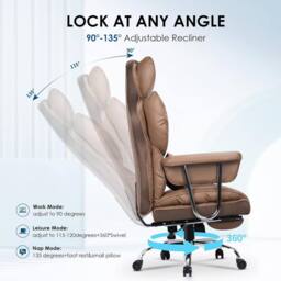 Gartistgo Ergonomic High Back Leather Office Chair with Footrest & Recline in Brown - thumbnail 6