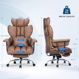 Gartistgo Ergonomic High Back Leather Office Chair with Footrest & Recline in Brown - thumbnail 4