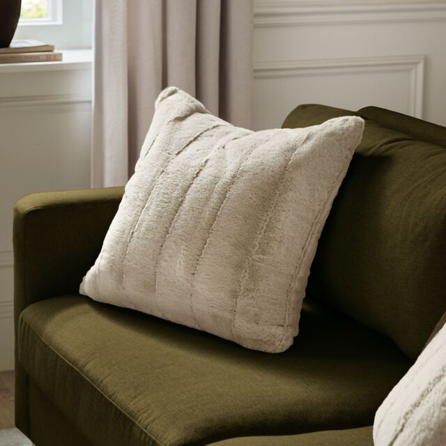 Paoletti Empress Faux Fur Cushion in Light Beige - Size: 55 cm x 55 cm - image 1