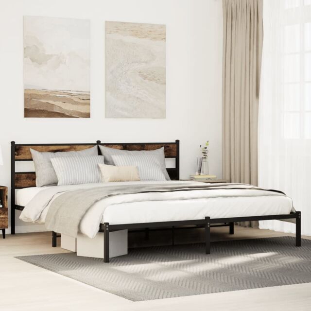 Berkfield Home Metal Bed Frame without Mattress Smoked Oak 183x213 cm in Brown - image 1