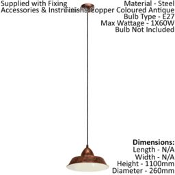 Loops Hanging Ceiling Pendant Light Antique Copper Shade 1 x 60W E27 Bulb Lamp - thumbnail 2