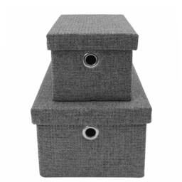 JVL Chroma Rectangular Lidded Storage Baskets - Set of 2 in Dark Grey - thumbnail 3