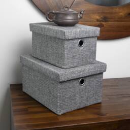 JVL Chroma Rectangular Lidded Storage Baskets - Set of 2 in Dark Grey - thumbnail 8