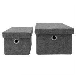 JVL Chroma Rectangular Lidded Storage Baskets - Set of 2 in Dark Grey - thumbnail 4