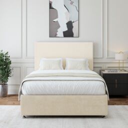Bedmaster Luxury Velvet 2 Drawer Divan Base & Plain Headboard in Natural - Size: Double - thumbnail 1